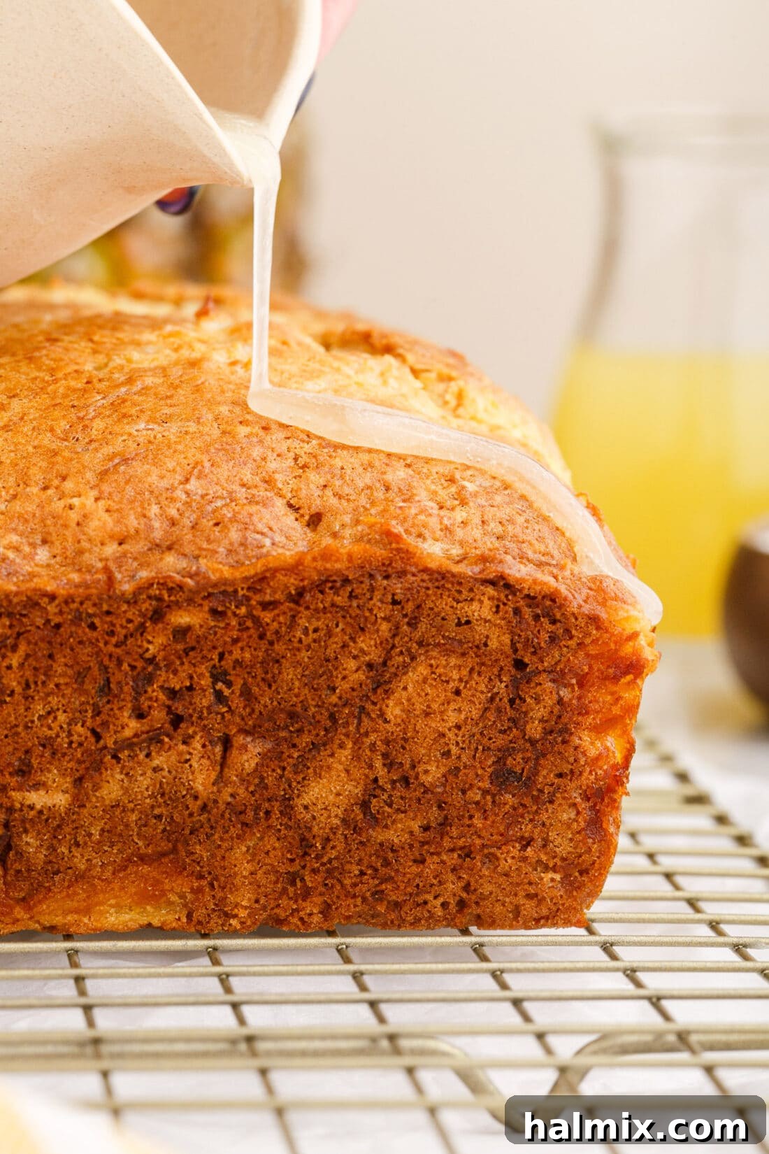 Close-up of the delicate glaze on top of Pineapple Quick Bread