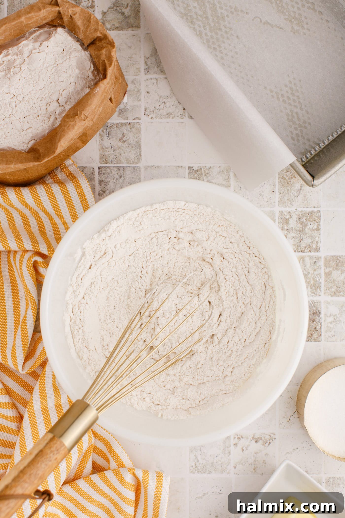 Whisking the dry ingredients for Pineapple Quick Bread