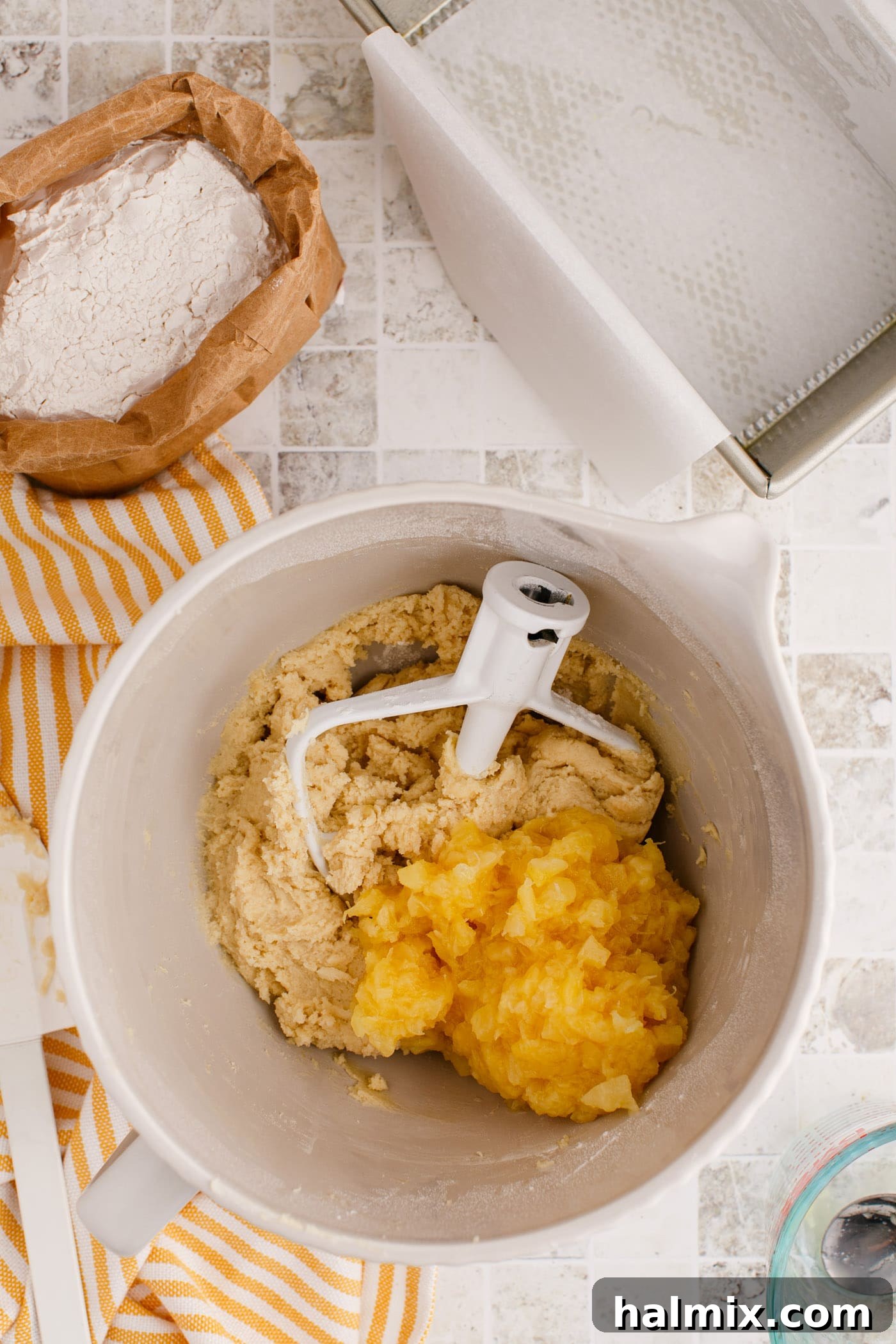 Drained crushed pineapple added to the quick bread batter