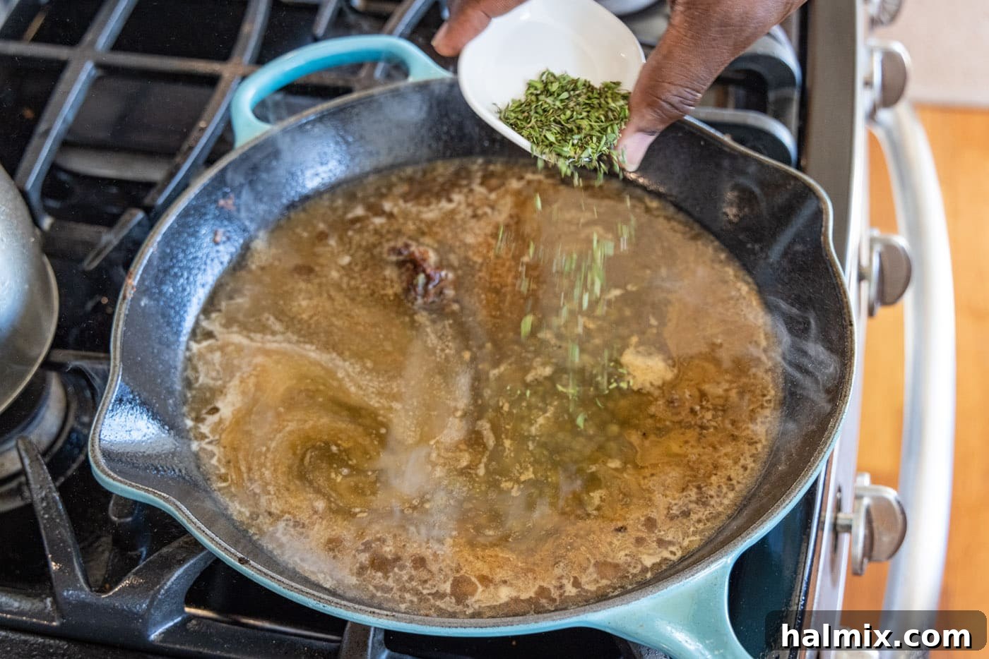 Tender Veal Cutlets with Lemon Caper Sauce 10 sprinkling thyme into veal piccata sauce