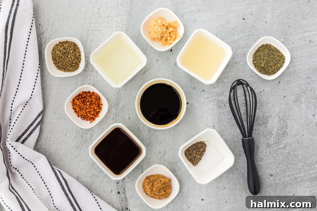 The Ultimate Steak Upgrade 4 Assortment of fresh ingredients for steak marinade, including lemon, garlic, herbs, and various sauces.