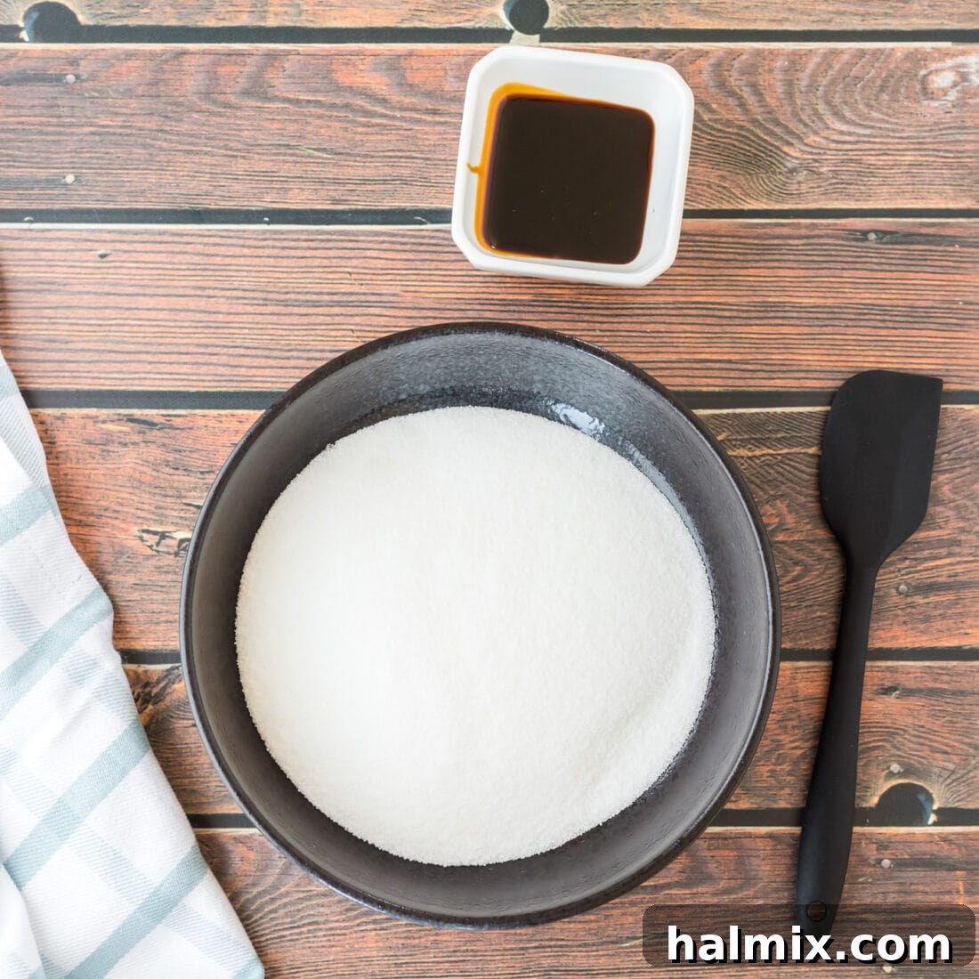 Smart Swaps for Brown Sugar 4 Ingredients laid out to make Brown Sugar Substitute: granulated sugar and molasses