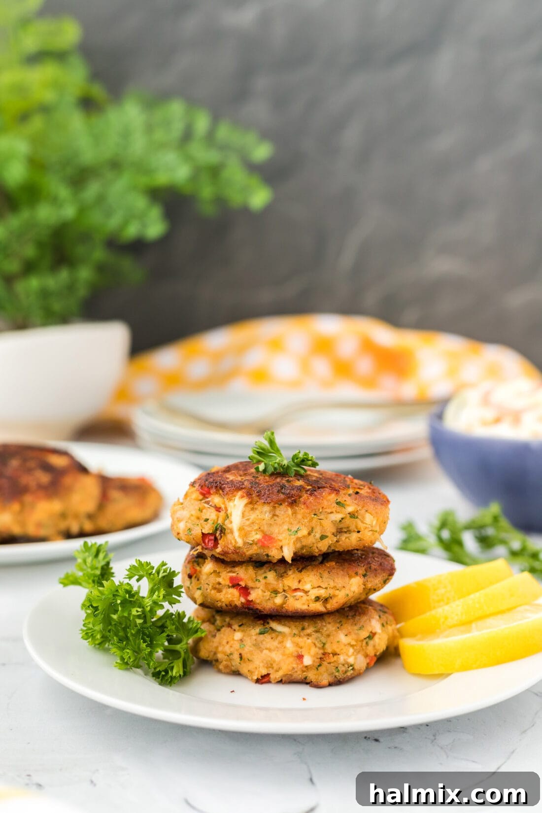 Golden Crab Delights 3 stack of Crab Cakes