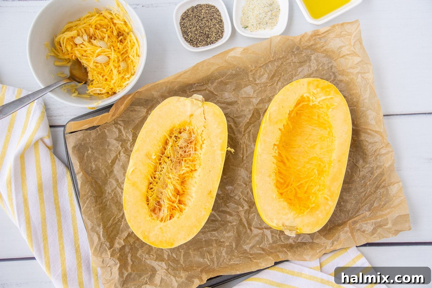 spaghetti squash cut in half