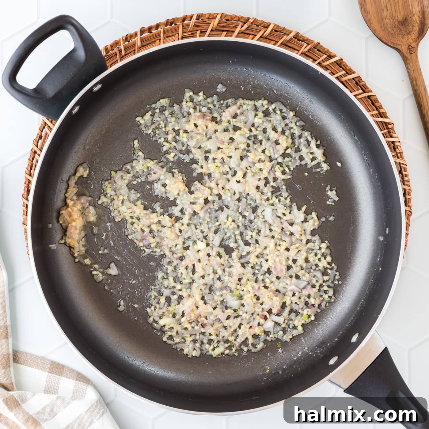 shallots, garlic, and butter in a saute pan