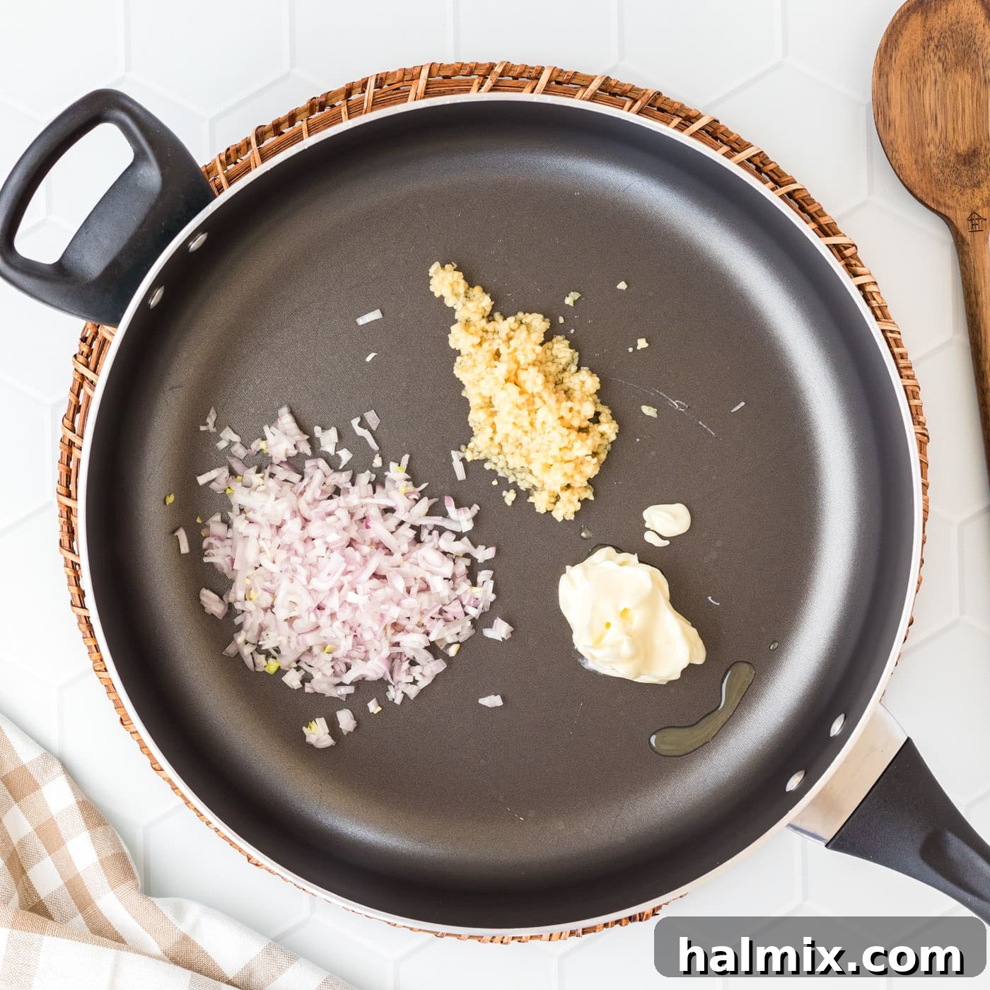 shallots, butter, and garlic in a pan