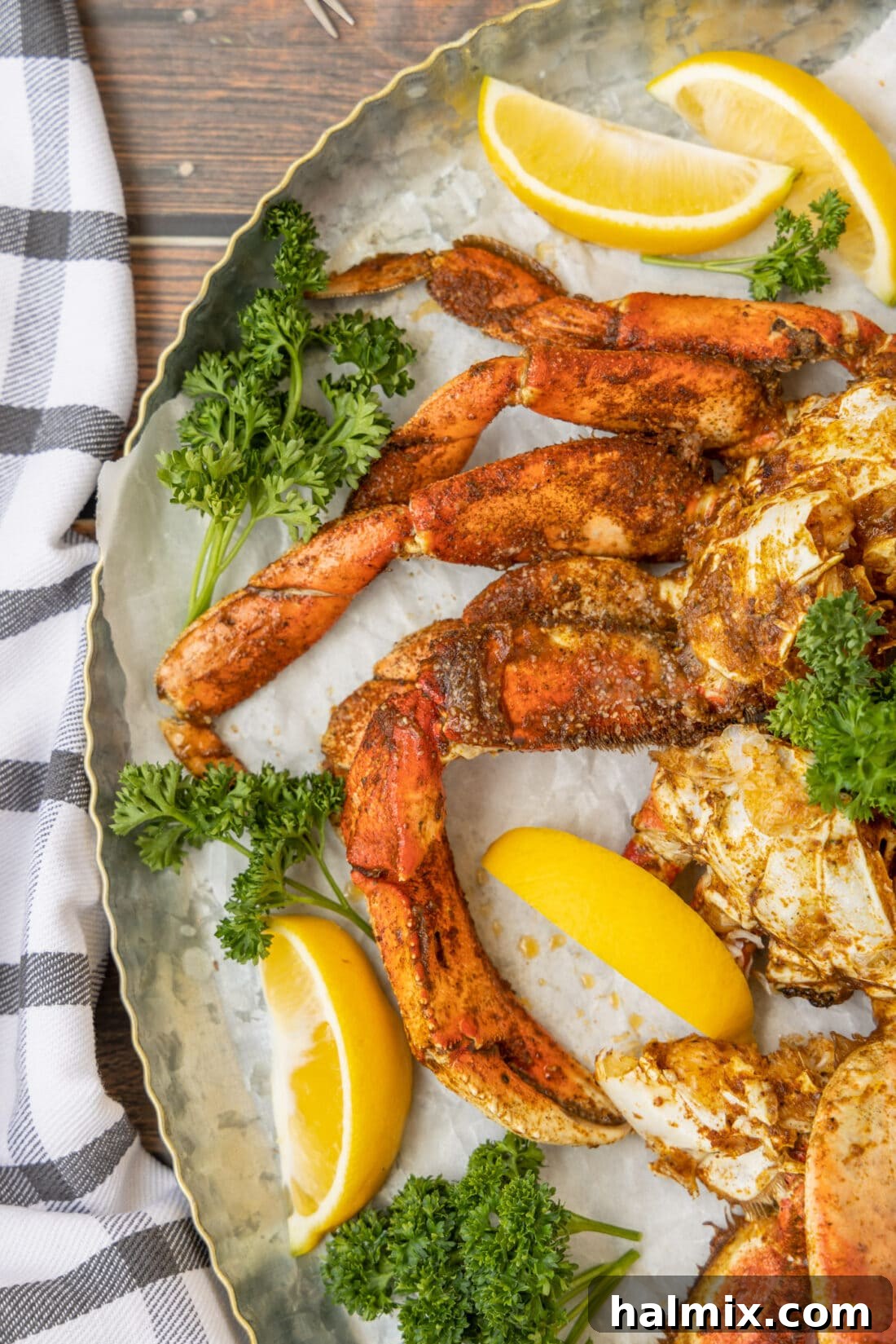 Succulent Dungeness Crab Legs 2 Platter of Steamed Dungeness Crab Legs with Garnish