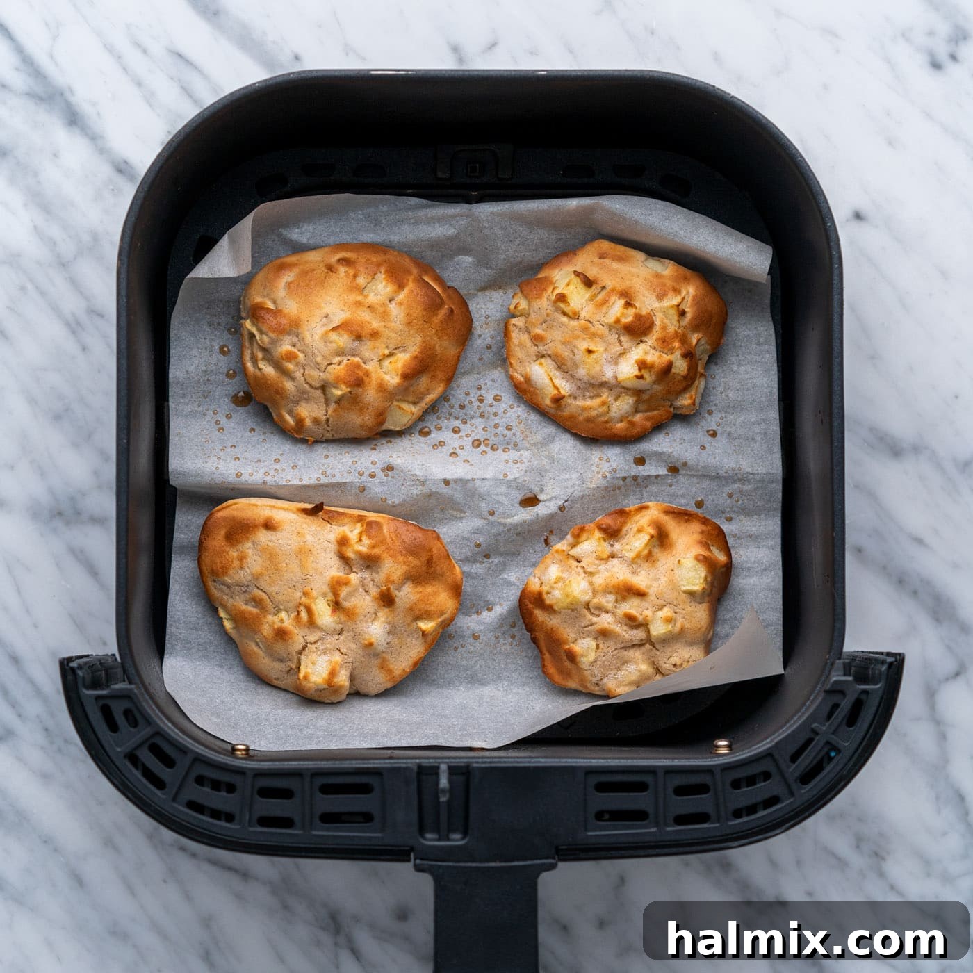 turning apple fritters over in air fryer