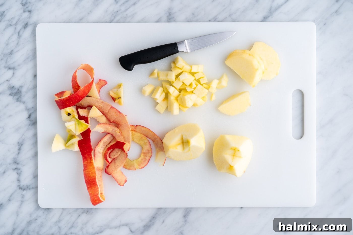 chopped apples on a cutting board