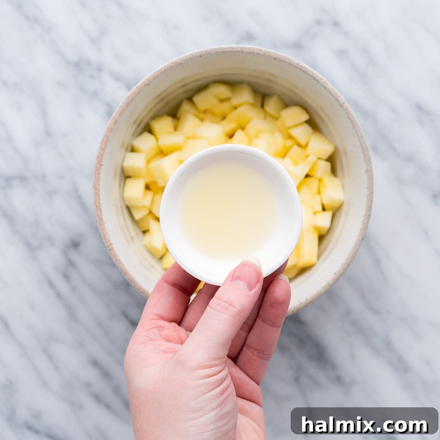 lemon juice over chopped apples