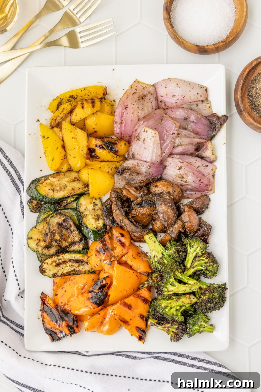 Flame-Kissed Veggie Delights 2 Assortment of vibrant grilled vegetables on a platter, ready to serve.