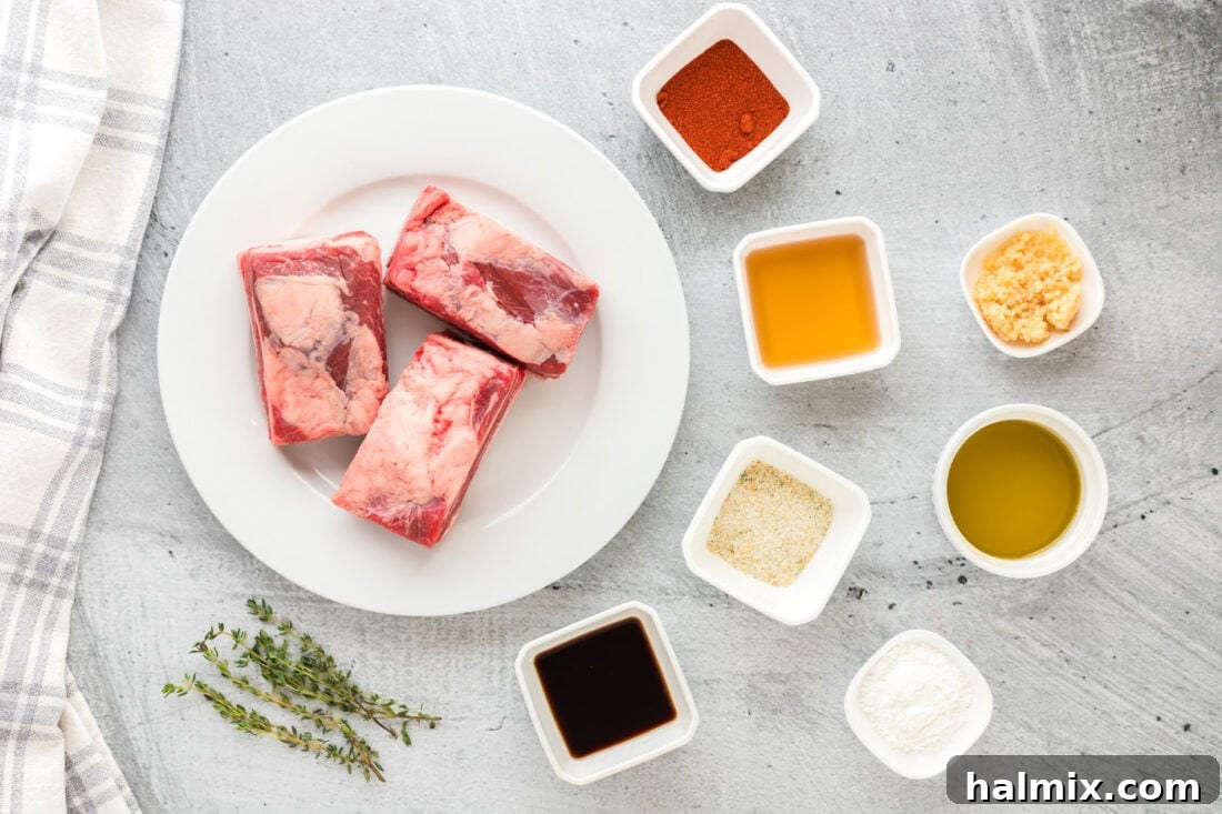 Instant Pot Beef Short Ribs ingredients laid out on a table