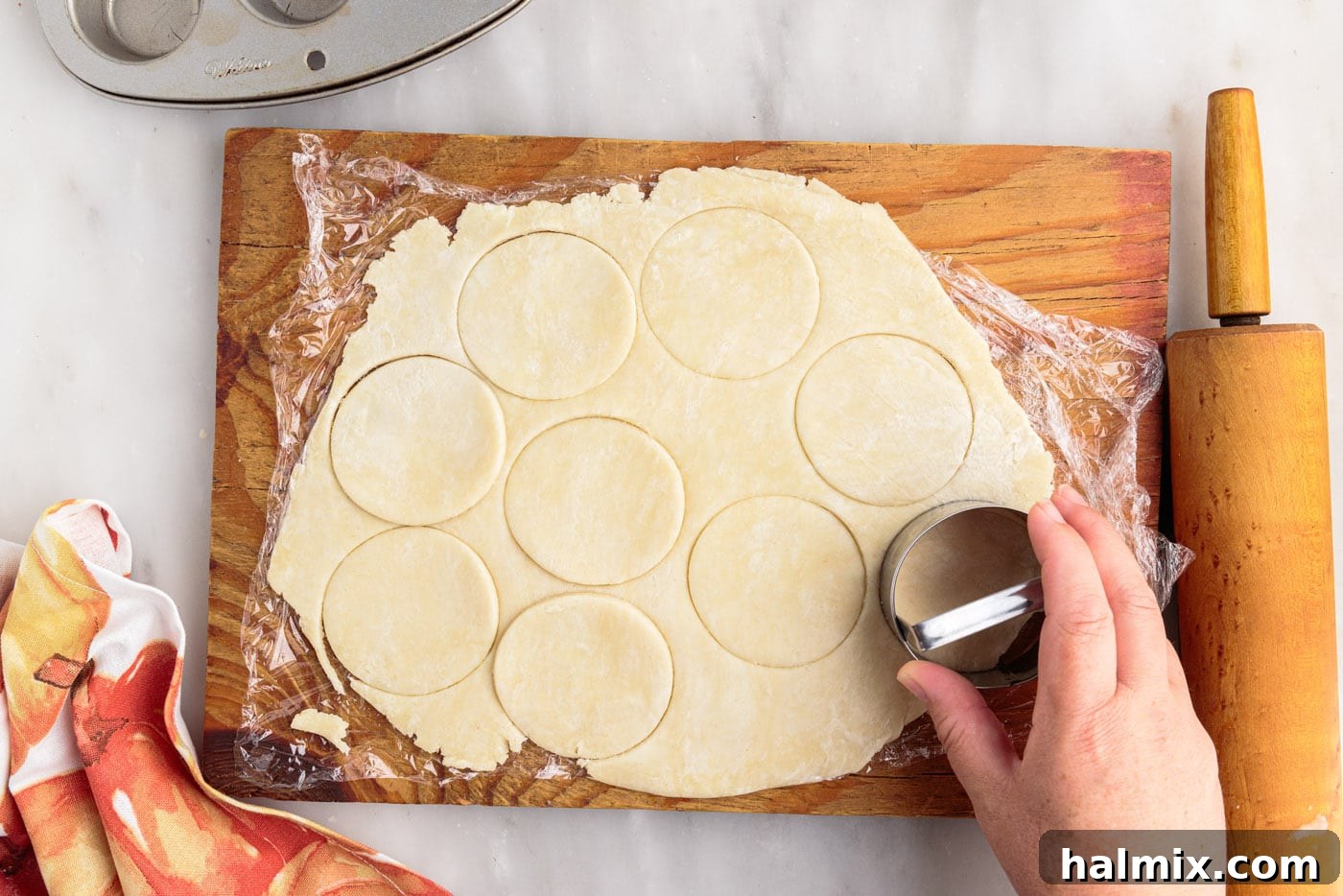 Petite Pumpkin Delights 11 cutting pie dough into small discs