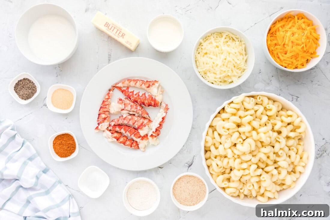 ingredients laid out for Lobster Mac and Cheese preparation
