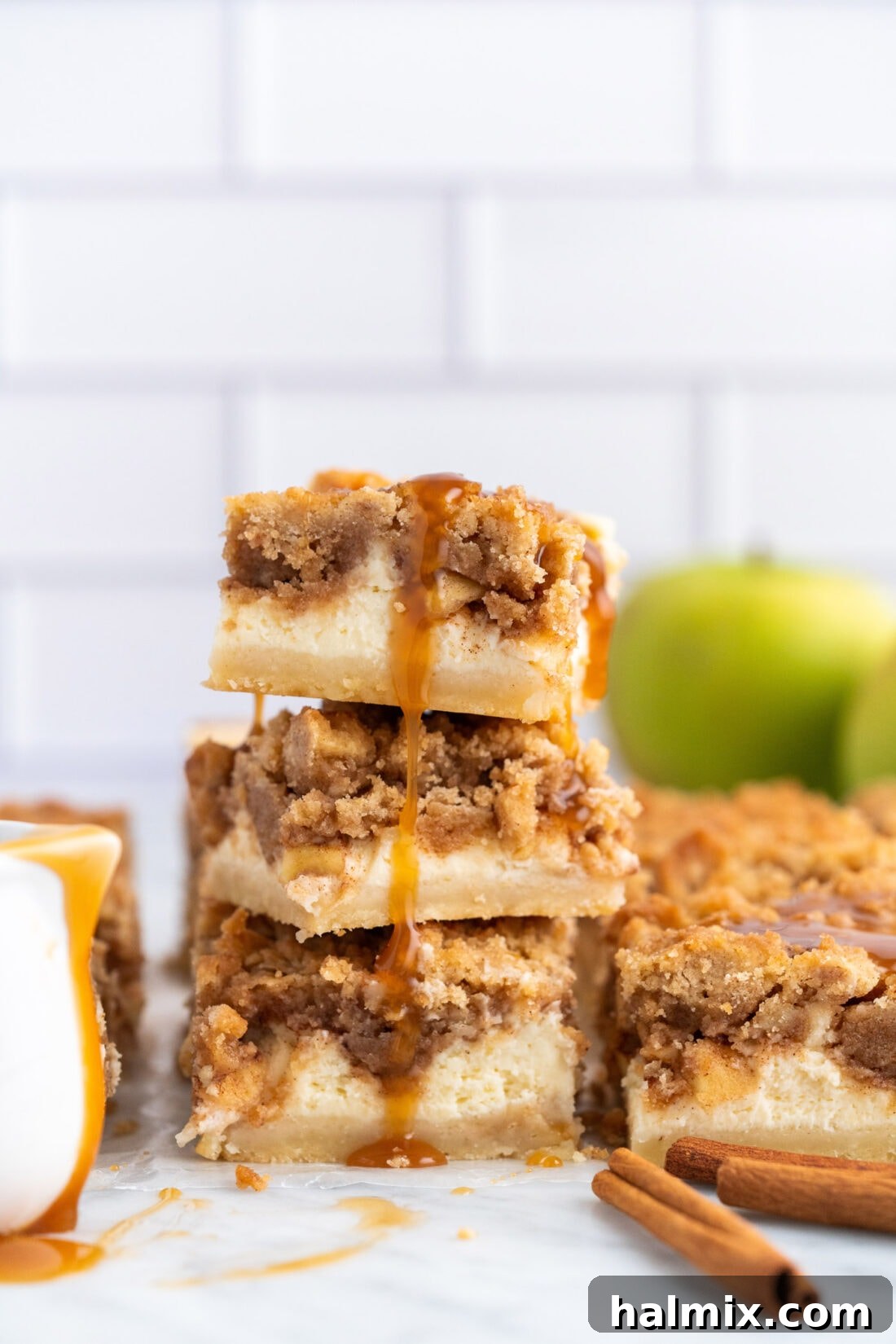 Spiced Apple Caramel Cheesecake Bars 2 stack of Caramel Apple Cheesecake Bars