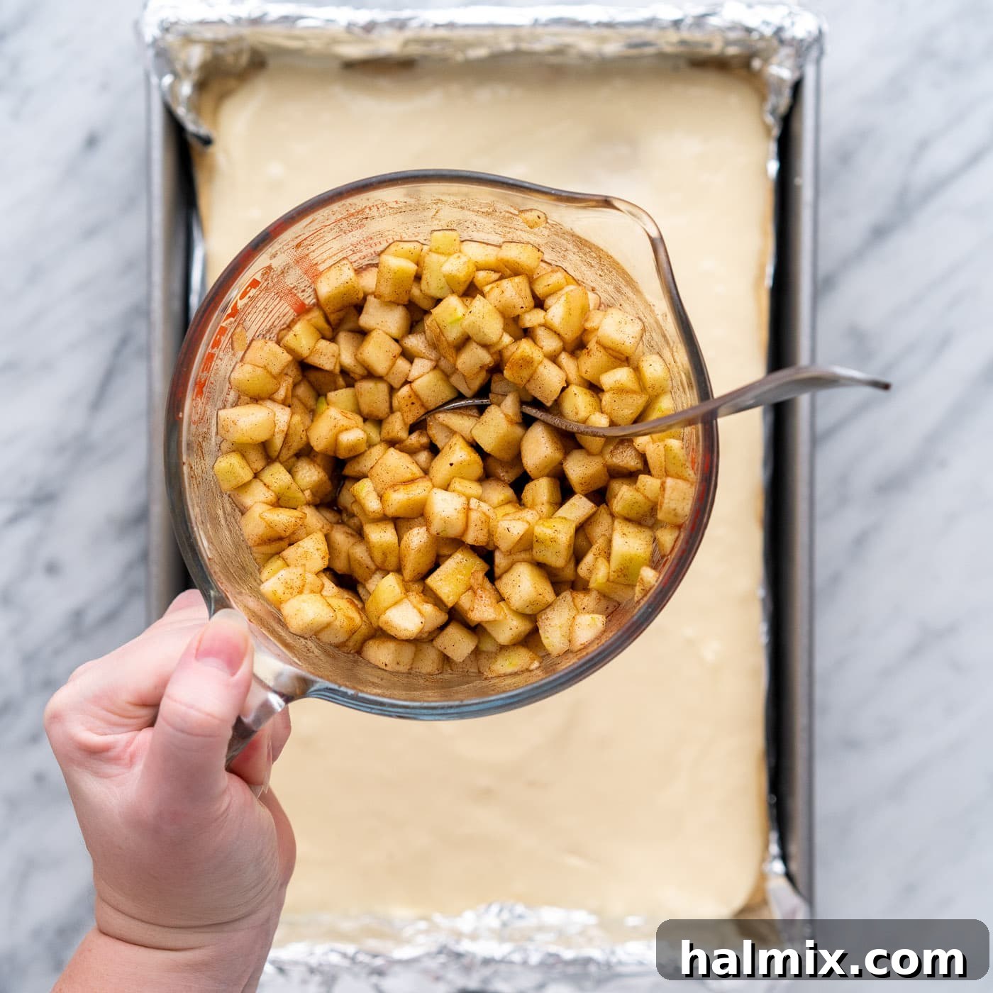 Spiced Apple Caramel Cheesecake Bars 17 cinnamon nutmeg spiced apples over the top of cheesecake