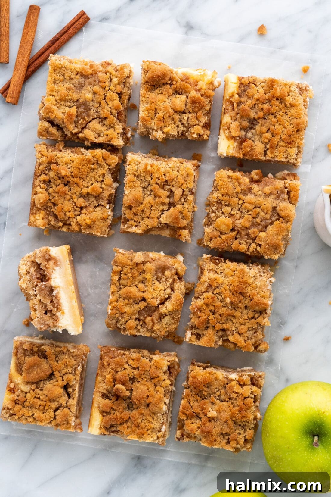 Spiced Apple Caramel Cheesecake Bars 3 overhead photo of Caramel Apple Cheesecake Bars