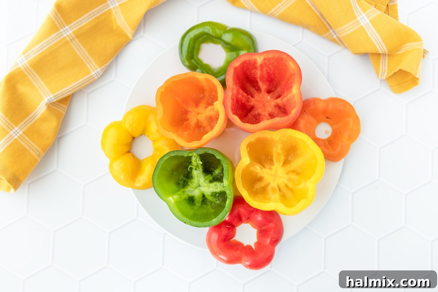 Hallowed out bell peppers, showing the clean interior ready for stuffing