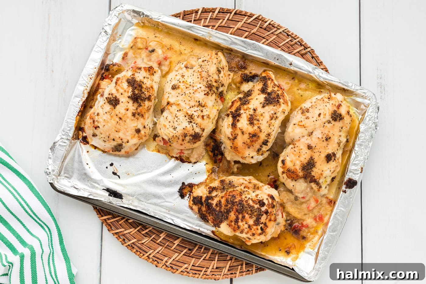 Perfectly Stuffed Chicken Roulade 12 Baked stuffed chicken breasts, golden and sizzling, fresh from the oven