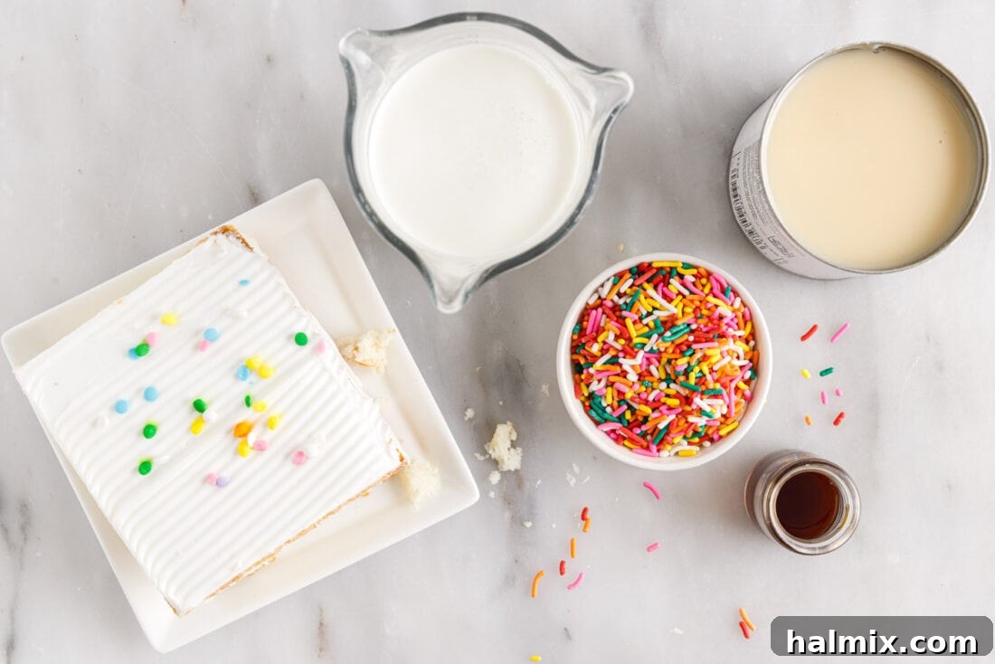 ingredients for Birthday Cake Rolled Ice Cream