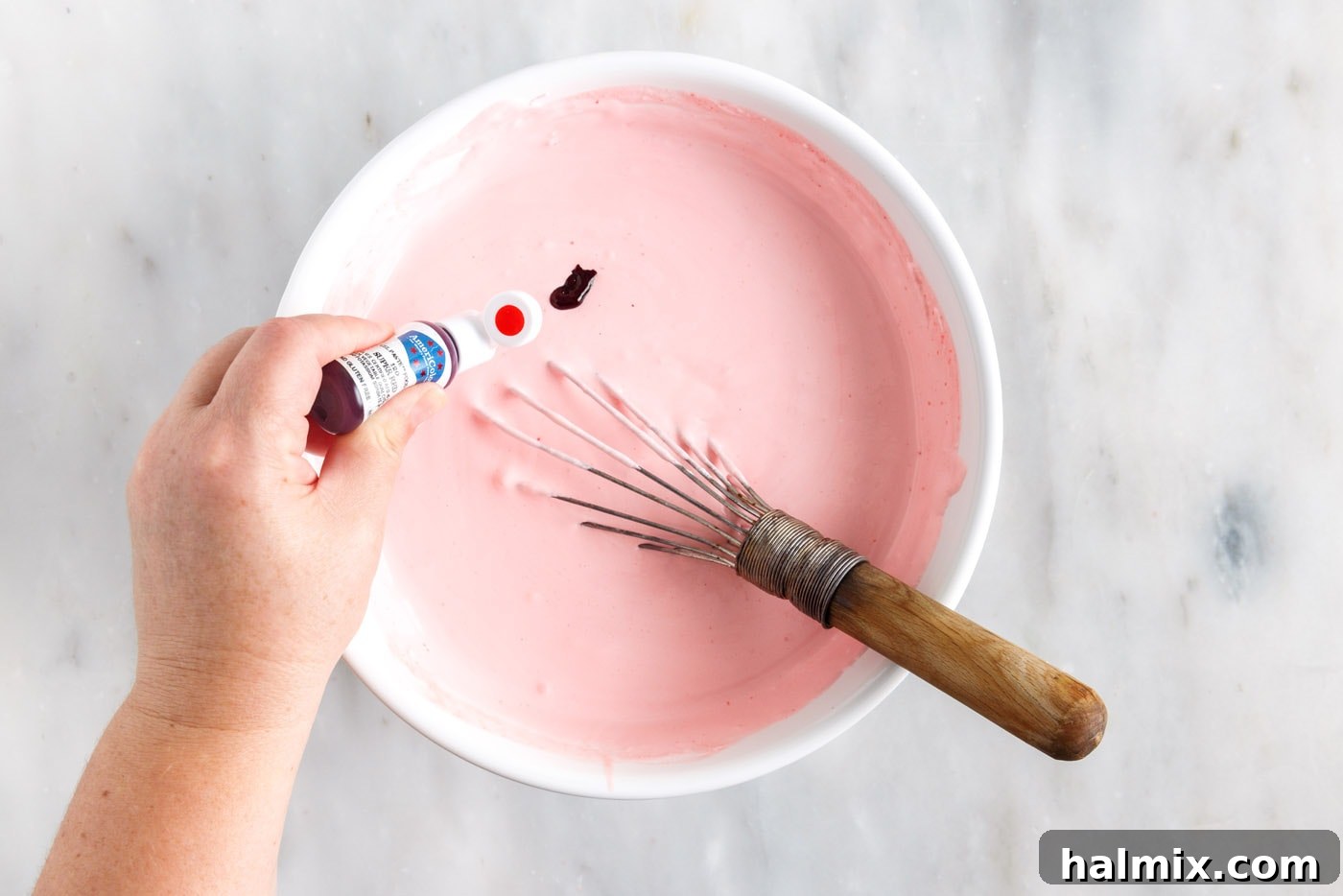 Rainbow Ripple Gelatin Pie 14 Adding red food coloring to the cherry jello and whipped cream mixture to deepen its festive red color.
