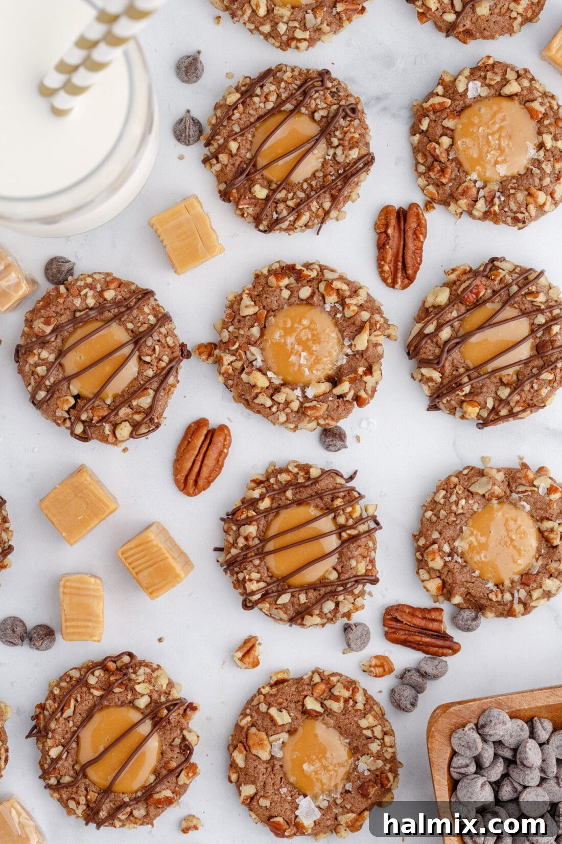 Turtle Thumbprint Cookies on a table