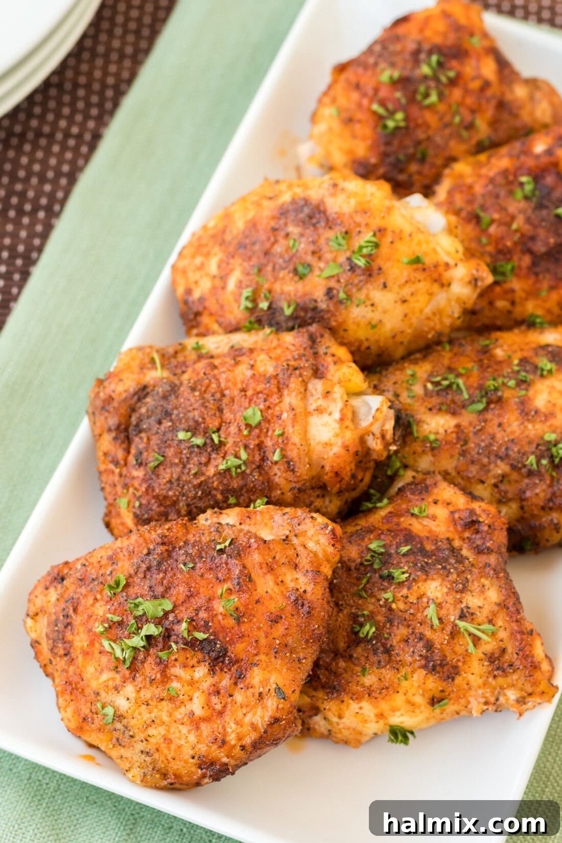 Crispy Golden Baked Chicken Thighs 8 platter of Baked Chicken Thighs