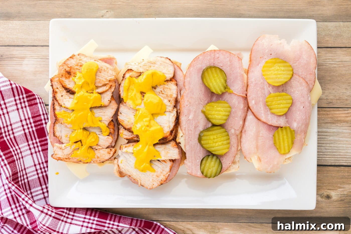 Cuban sandwich assembly with mustard