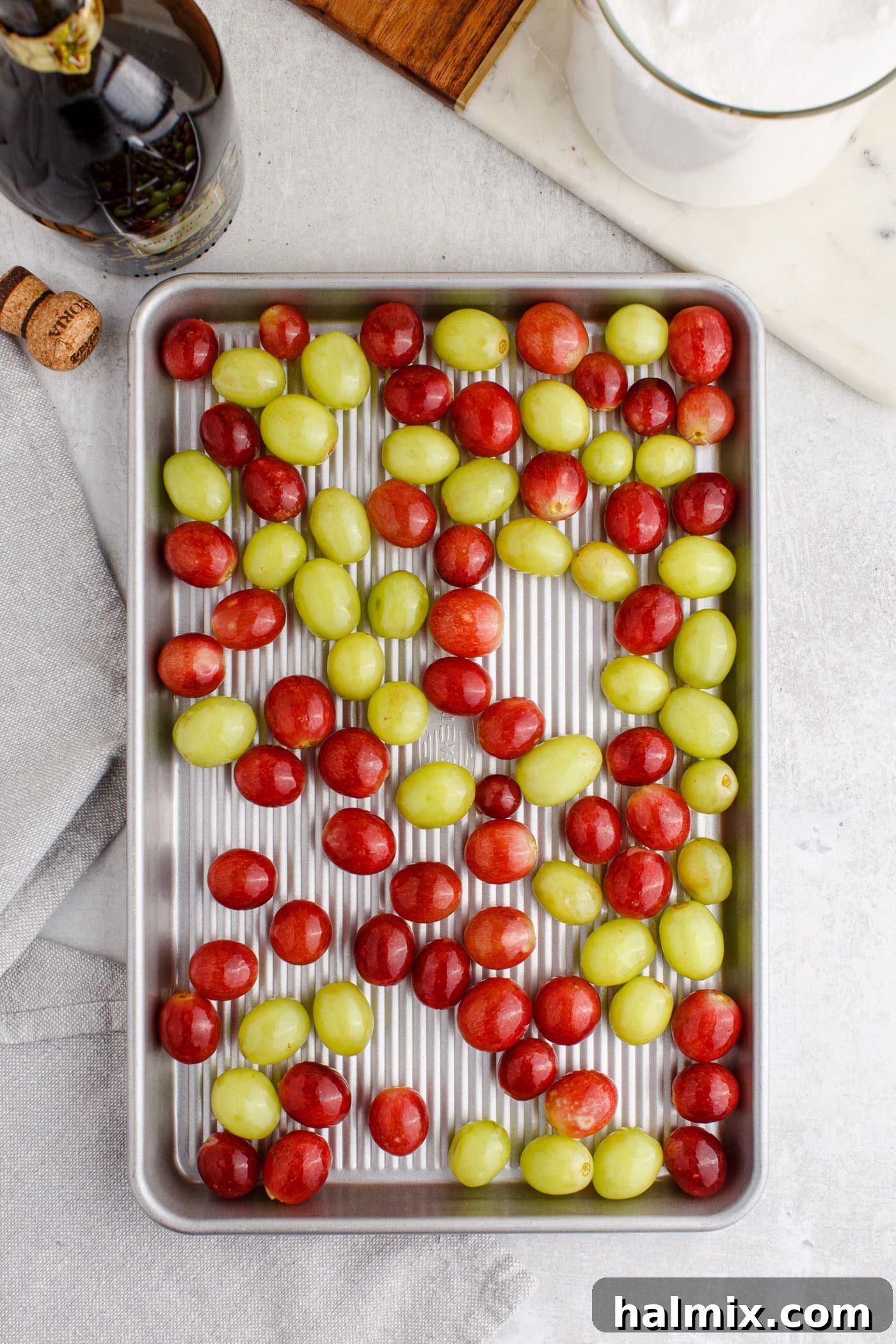 grapes laid out on a baking sheet
