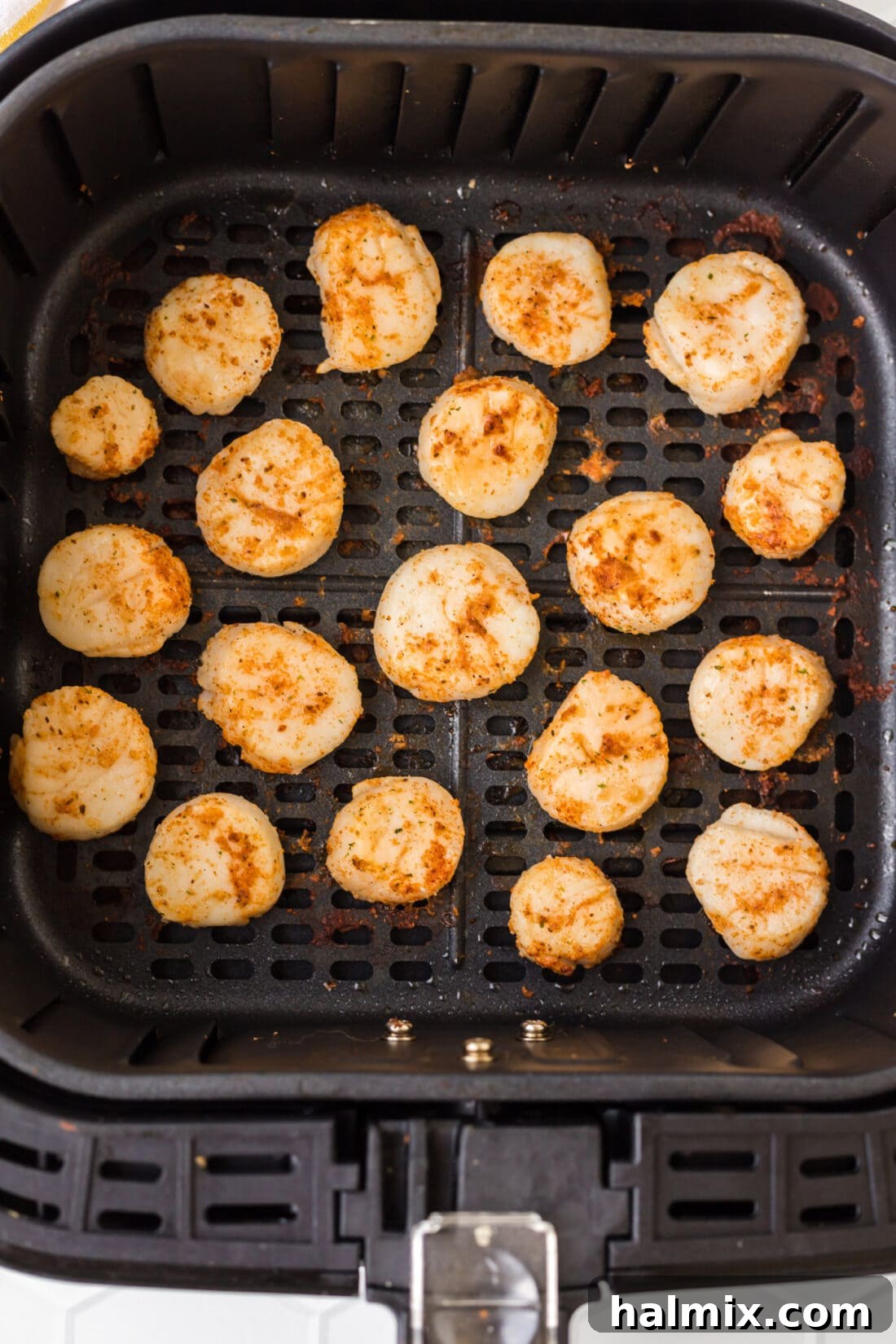 Perfectly cooked Air Fryer Scallops with a golden sear