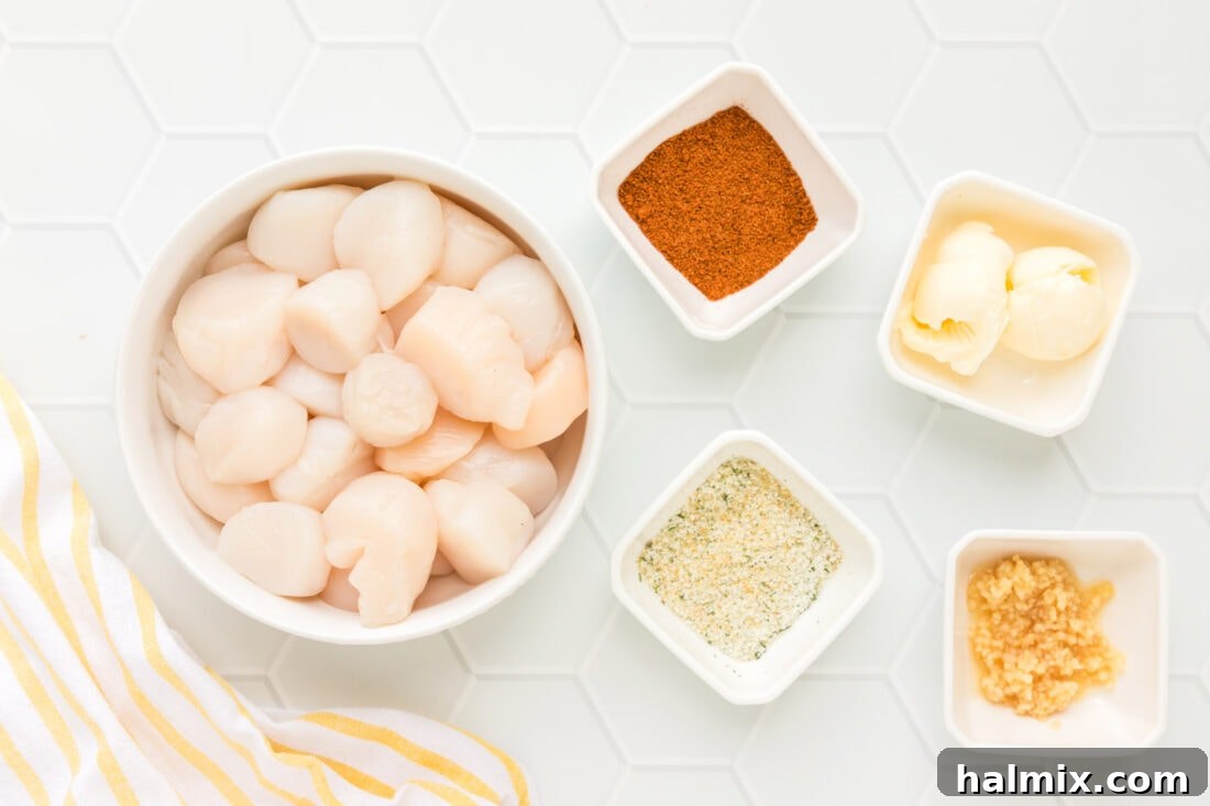 Ingredients laid out for making Air Fryer Scallops