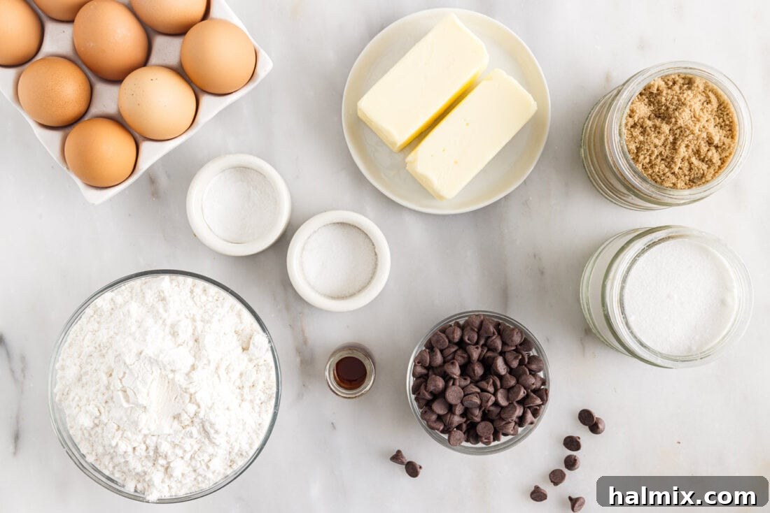 ingredients for Toll House Cookies laid out on a table