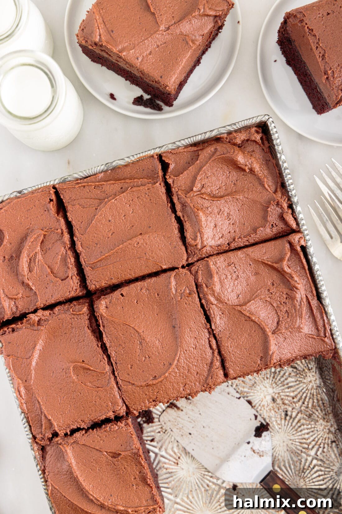 Mayonnaise Cake cut into pieces, ready to be served