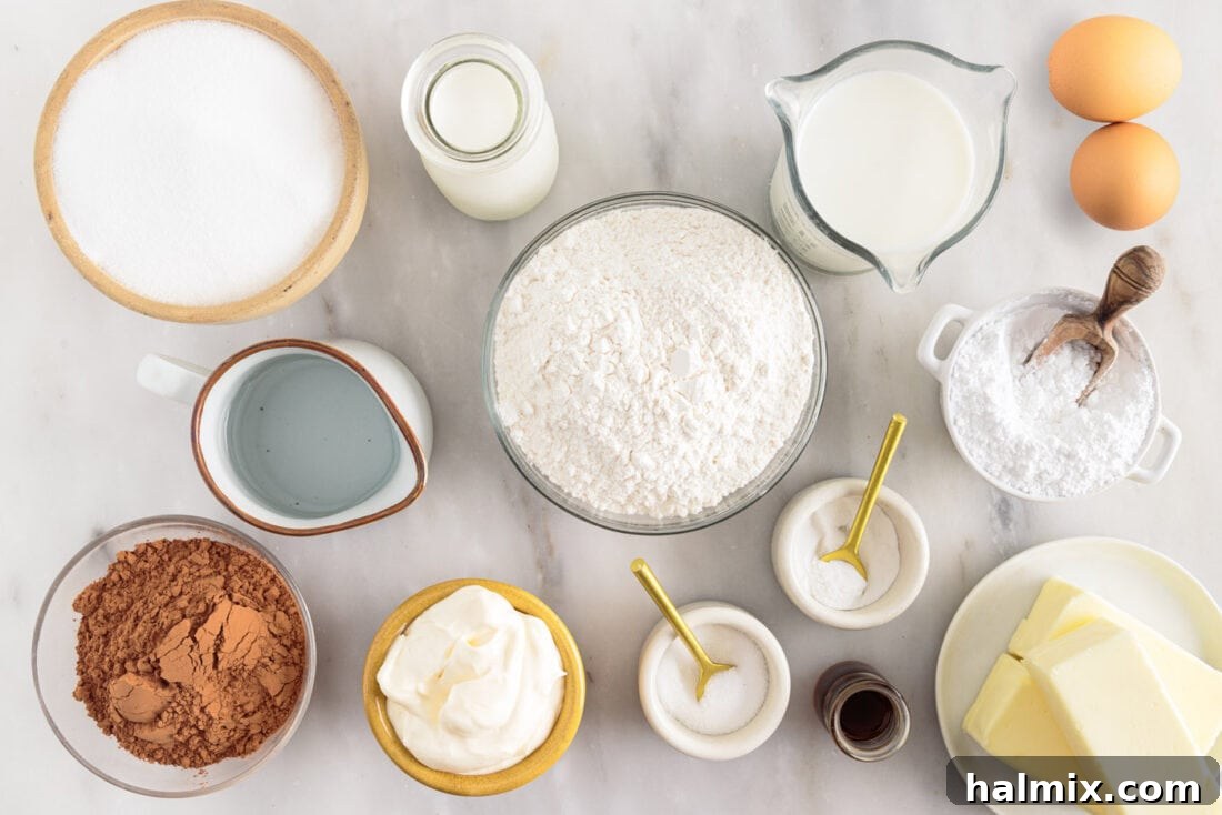 ingredients for Mayonnaise Cake laid out on a table