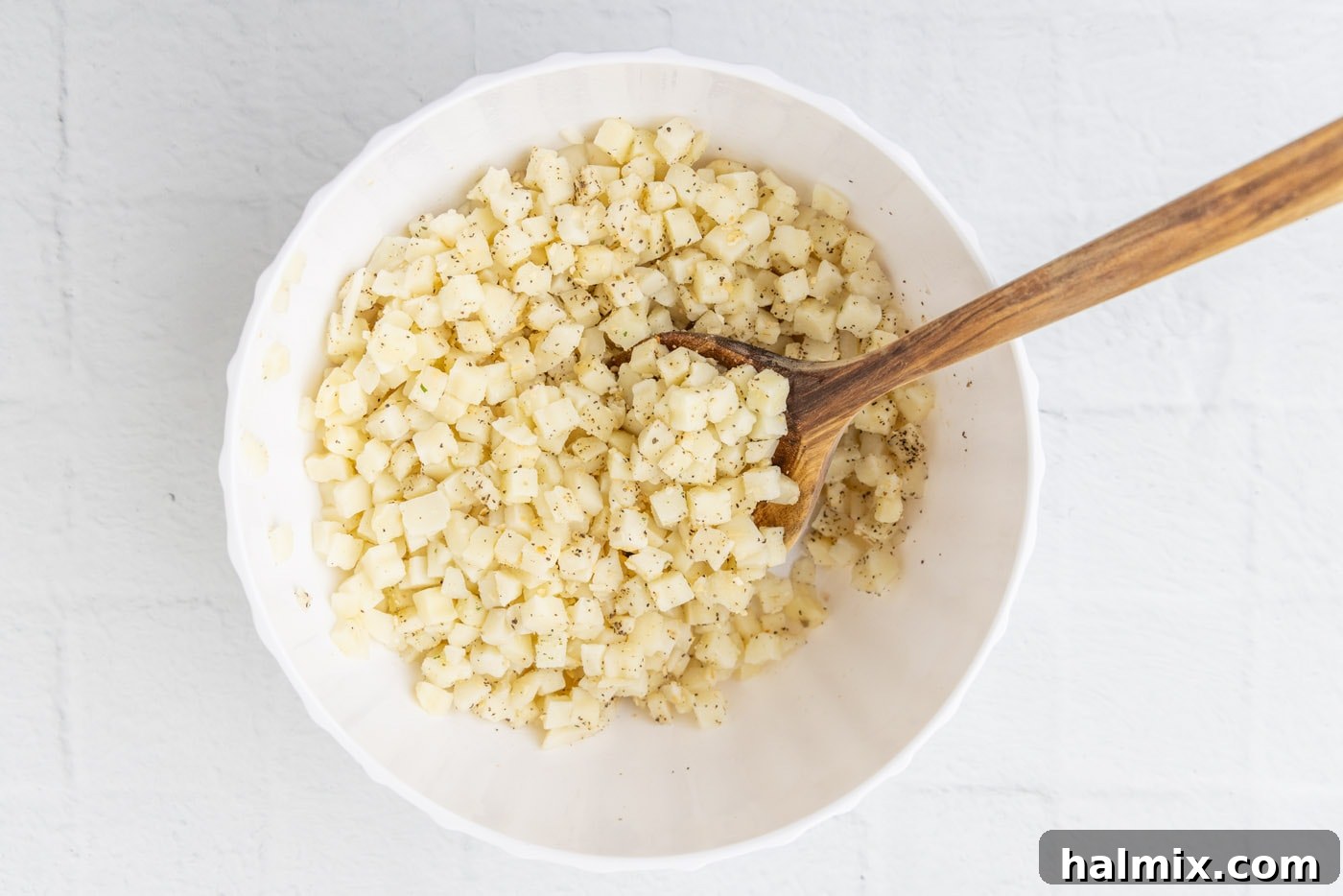 Comfort Potato Bake 7 funeral potatoes in a bowl
