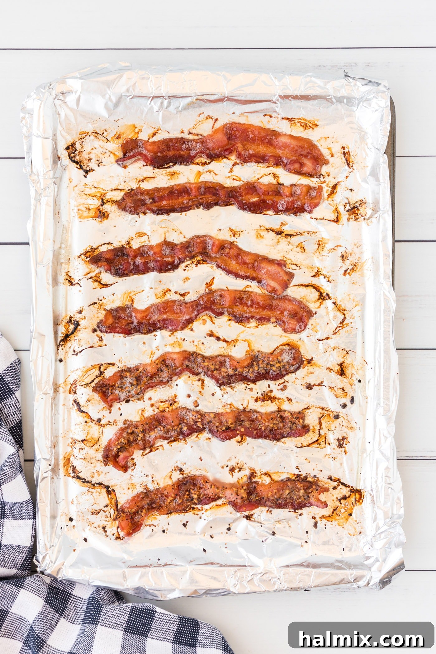 Crispy bacon cooking in the oven
