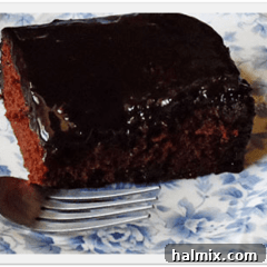 A close up photo of a serving of chocolate prune cake resting on a plate.