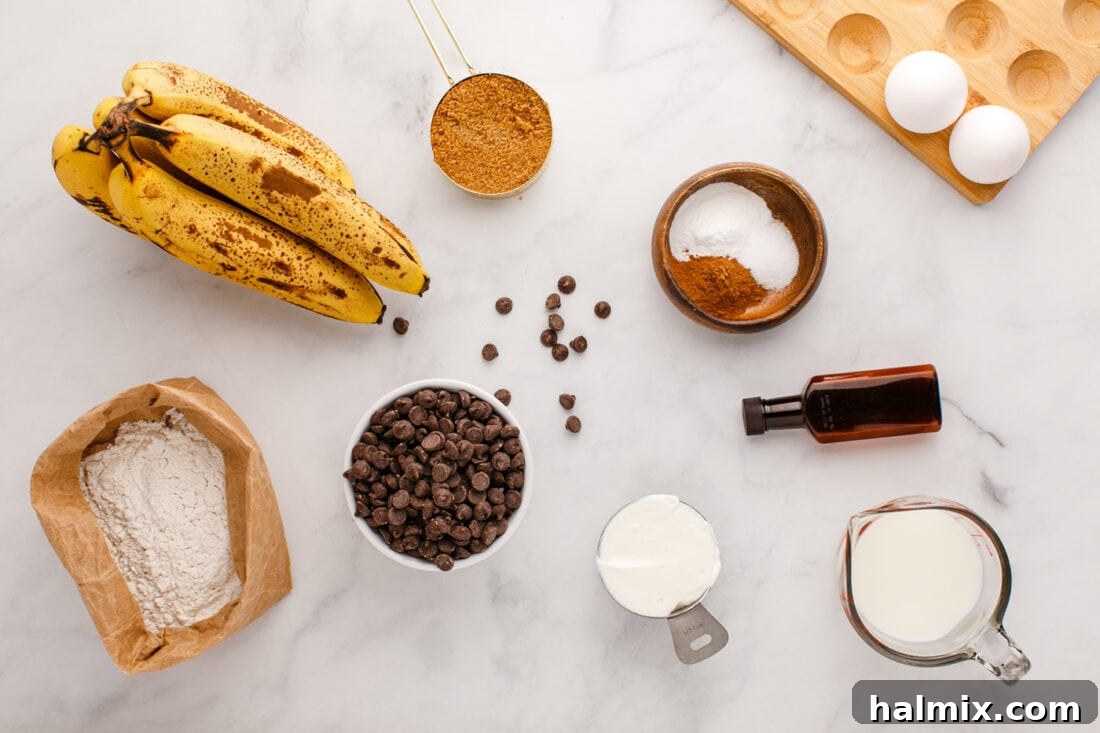 ingredients for Chocolate Chip Banana Muffins