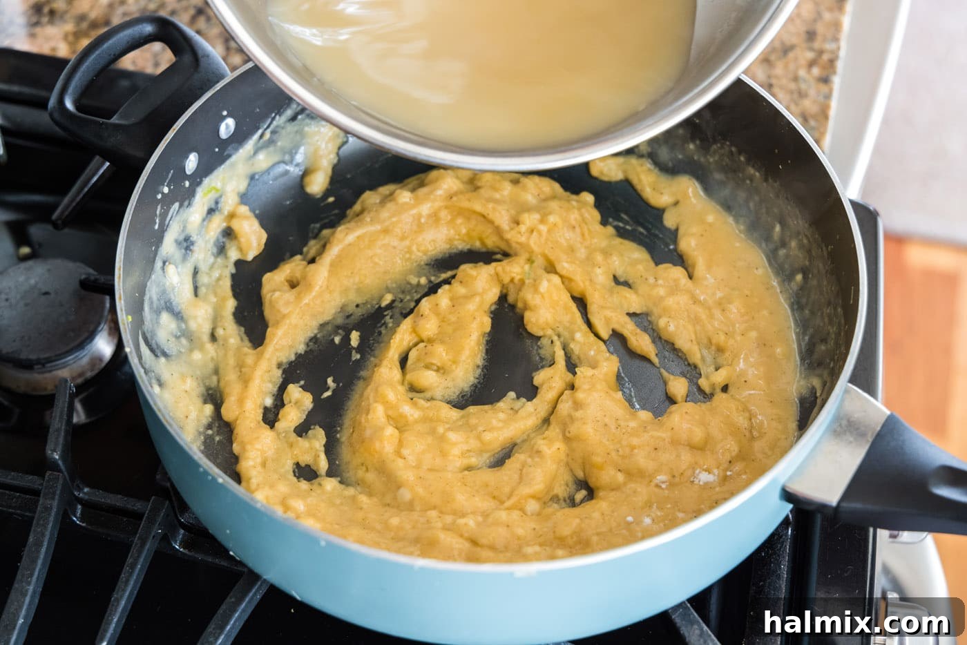 Fisherman's Lasagna 12 A close-up of a well-formed roux in a skillet, indicating a smooth paste consistency.