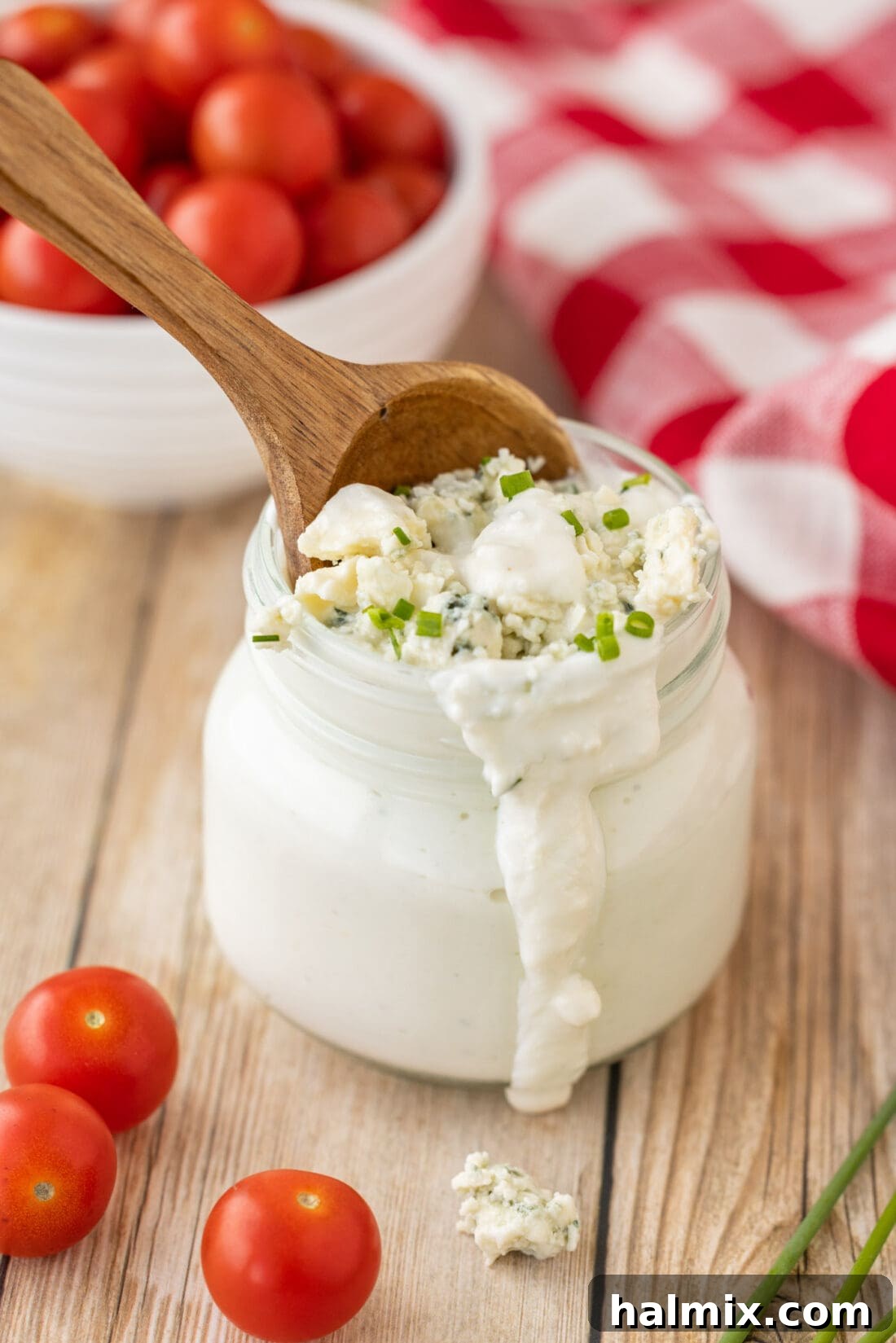 jar of Blue Cheese Dressing with spoon