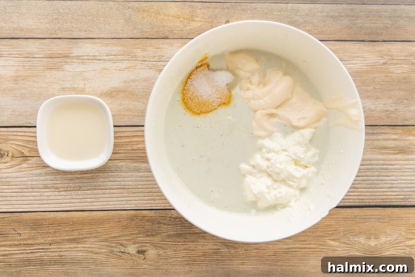 mayo, sour cream, and seasonings added to blue cheese dressing