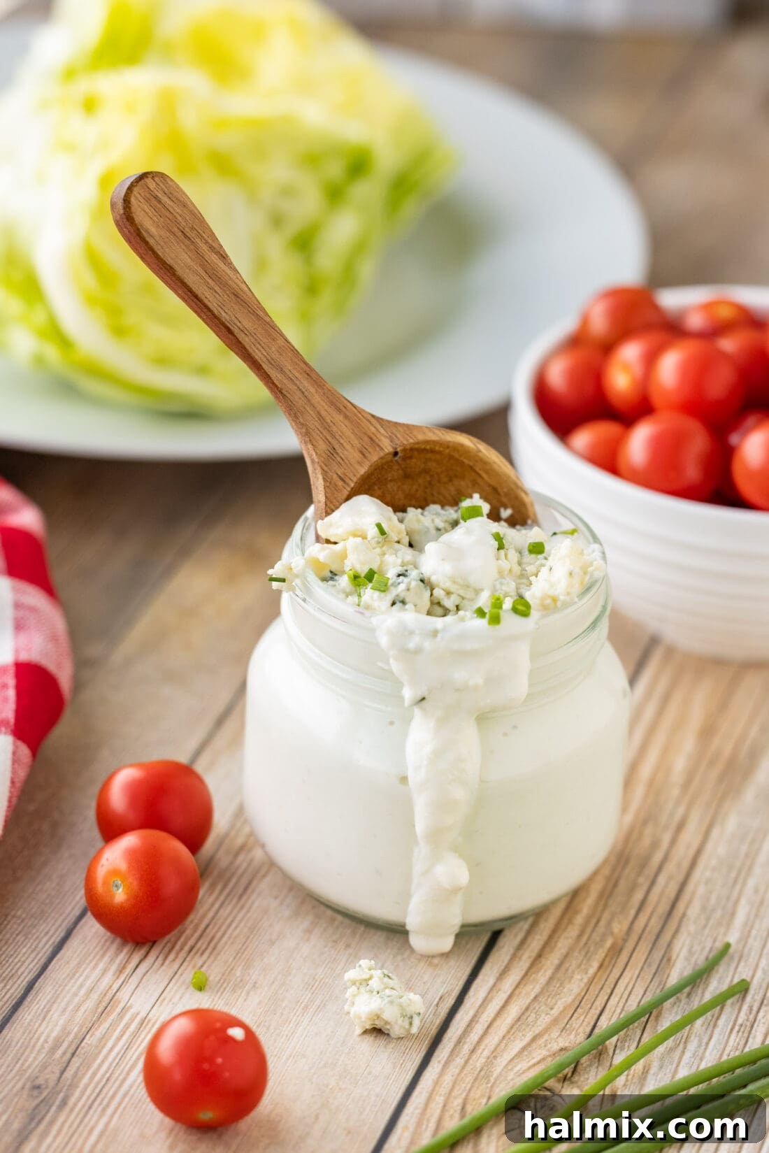 Blue Cheese Dressing with spoon in jar