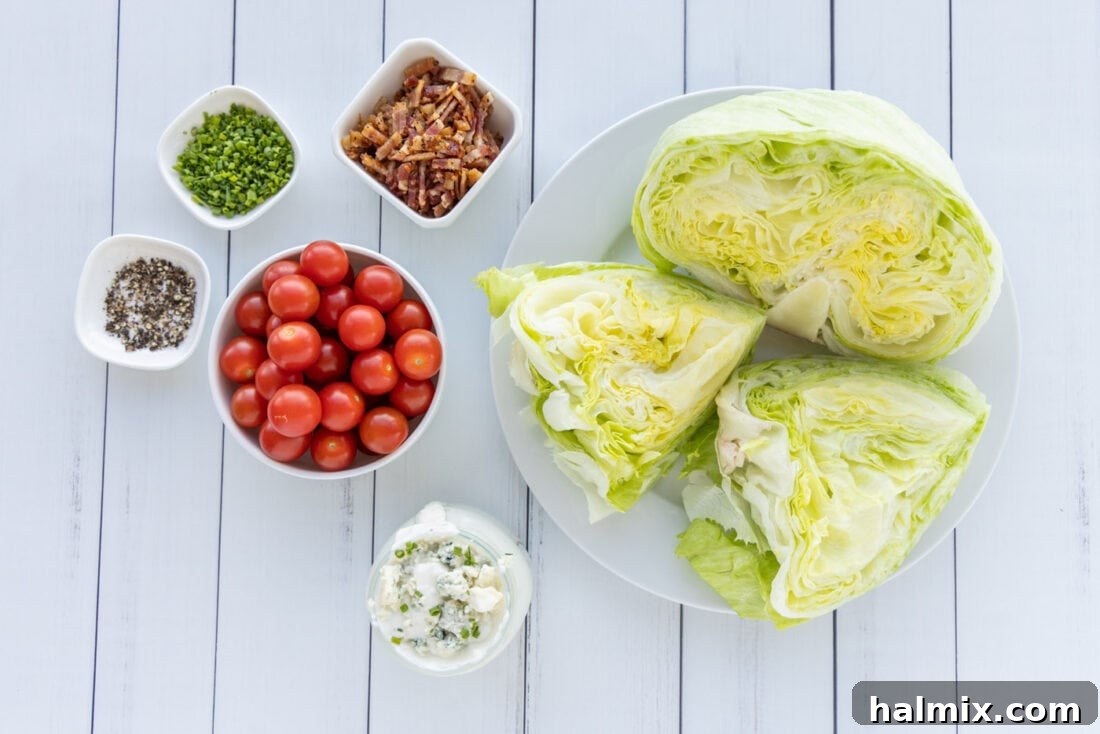 A selection of fresh ingredients laid out for making Wedge Salad.
