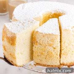 Chiffon Cake with slices being removed