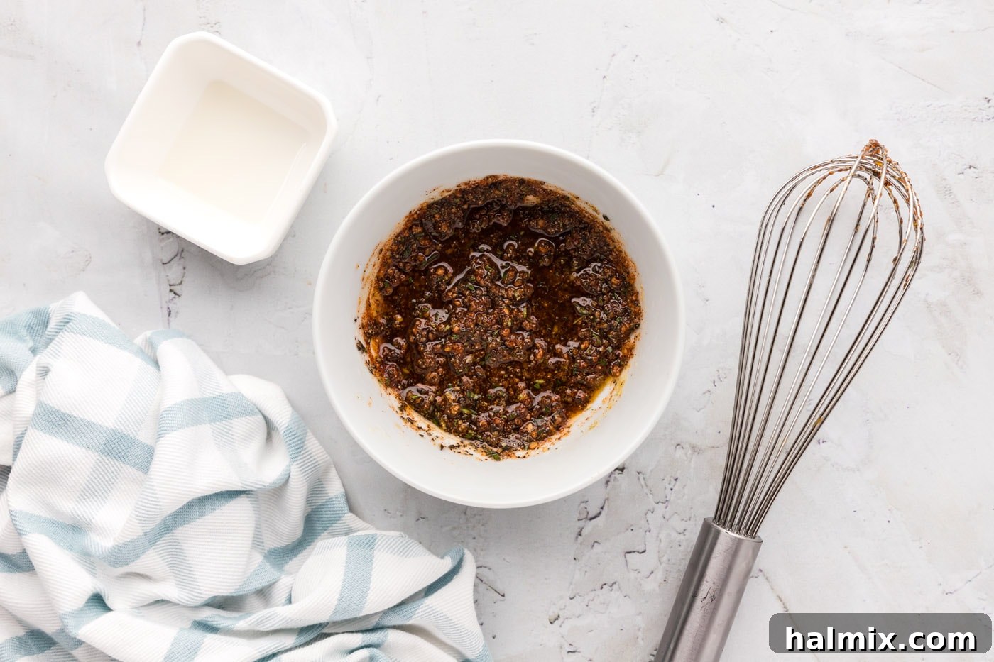 Close-up of the prepared wet rub in a bowl