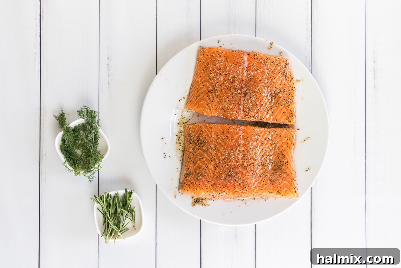 salmon fillet rubbed with olive oil and seasonings
