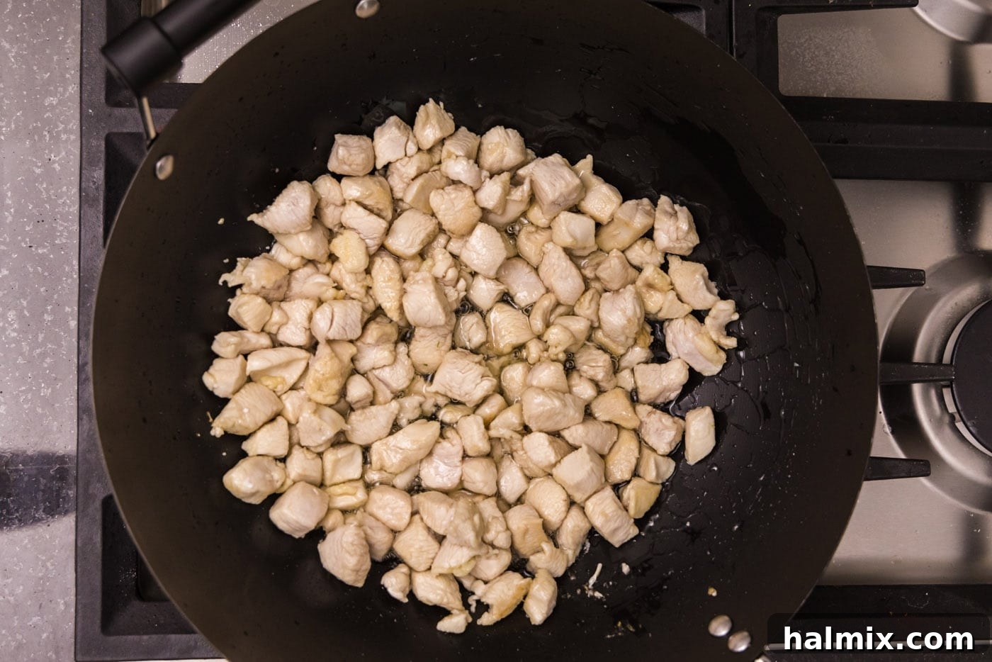 cooked chicken in wok