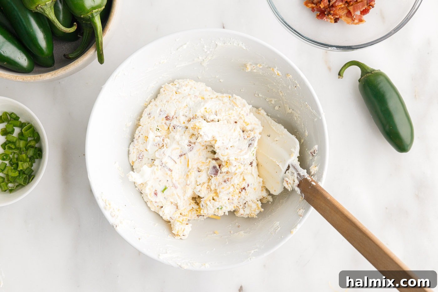 jalapeno popper cream cheese filling in a bowl