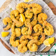 Fried Shrimp on a wooden platter