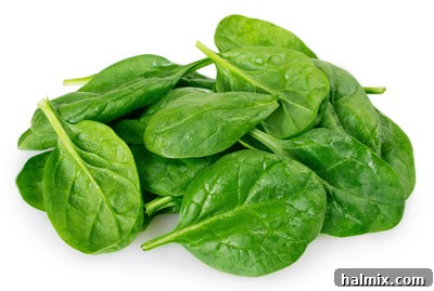 Low Carb Vegetables: Your Essential Guide to What to Eat and What to Skip 4 Fresh spinach leaves on a white background, highlighting their vibrant green color.